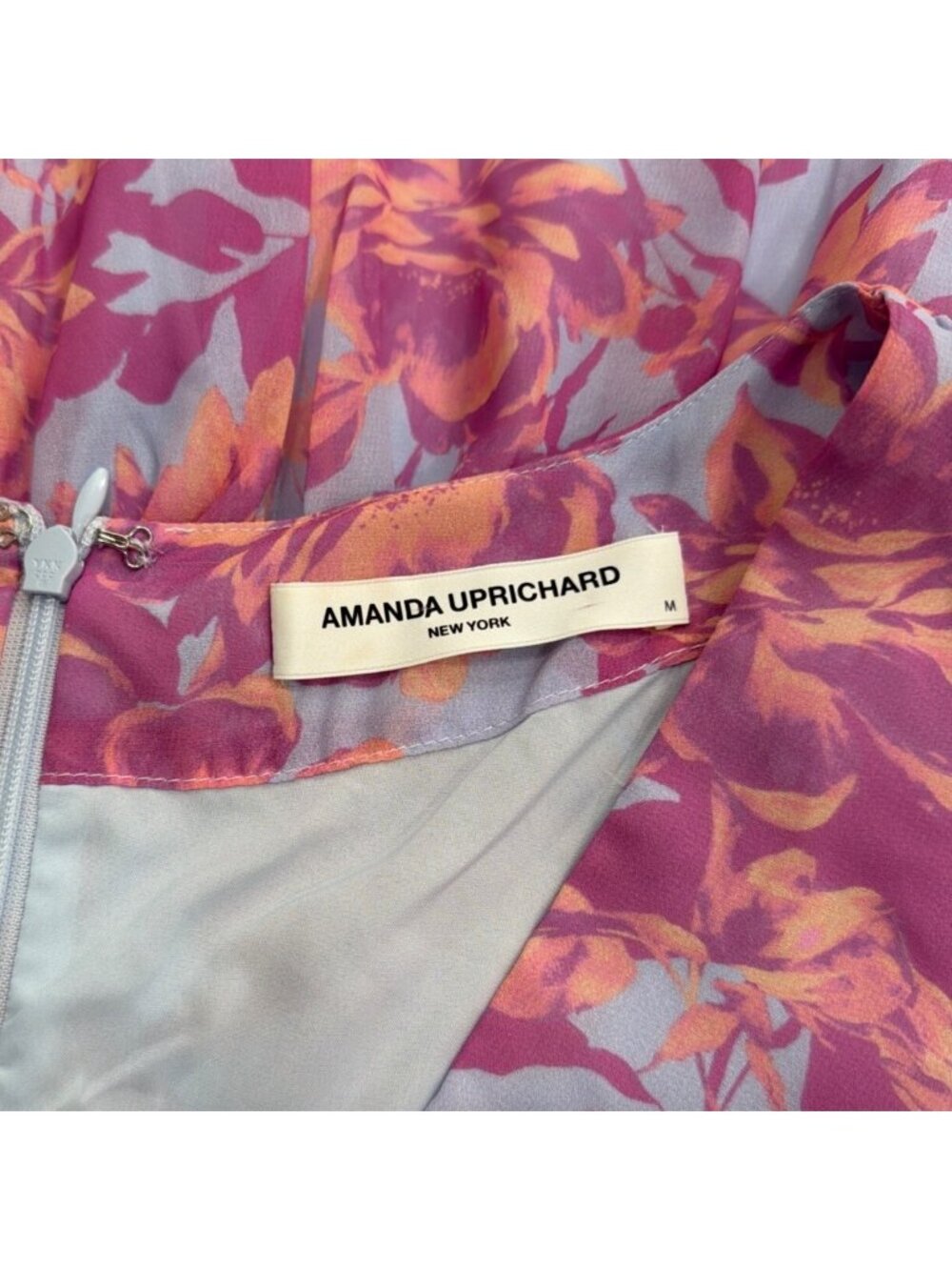 Amanda Uprichard Womens Size M Peplum Top Ruffle-Sleeve Floral Pink Blue Summer - Picture 4 of 7